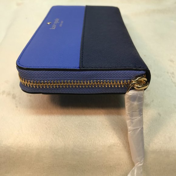 NWT Kate Spade Leather Color Block Zip Around Continental Wallet in Royal & Navy - Picture 4 of 10